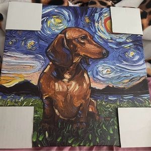 Dachshund Doxie Dog Canvas Wall Art Van Gogh Starry Night inspired fur baby red